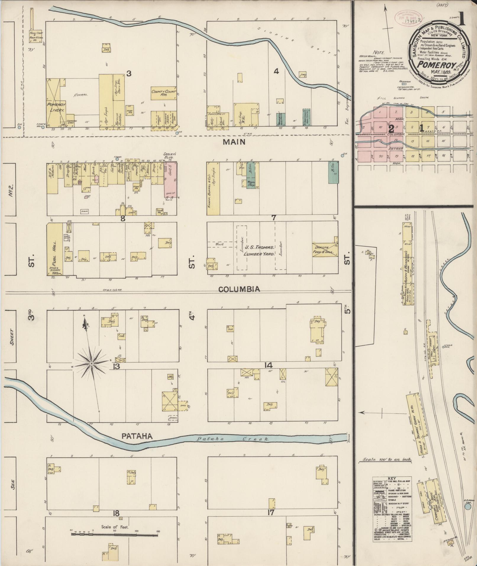 Sanborn Fire Insurance Map from Pomeroy, Garfield County, Washington (1889), Sheet #0001 - Complete Map Set gallery image, historic Sanborn map, vintage wall art, Washington Washington