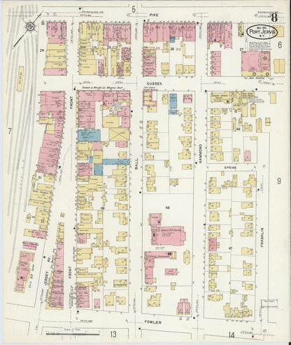 Sanborn Fire Insurance Map from Port Jervis, Orange County, New York (1912), Sheet #0008 - Complete Map Set gallery image, historic Sanborn map, vintage wall art, New York New York