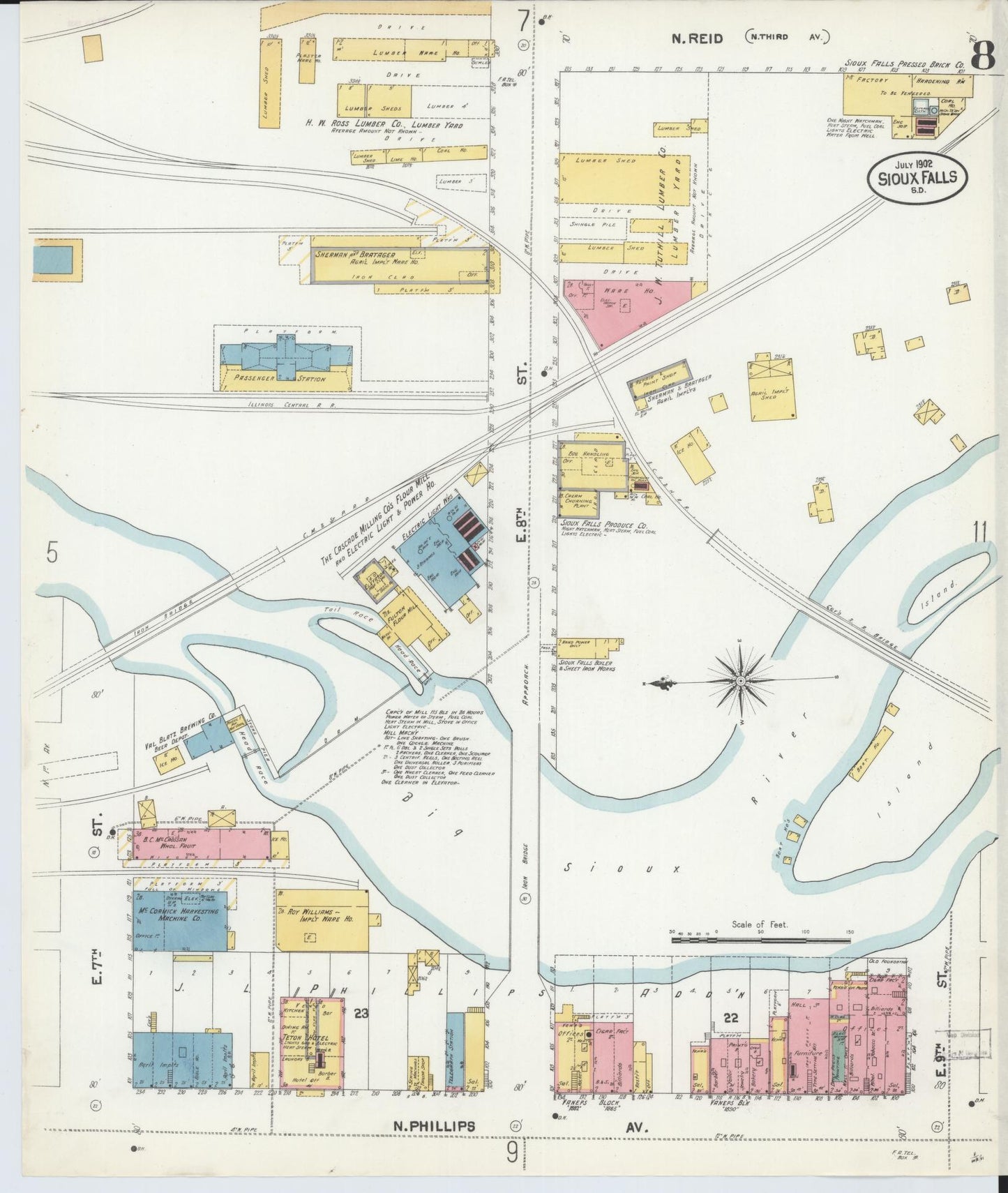 Sanborn Fire Insurance Map from Sioux Falls, Minnehaha County, South Dakota (1902), Sheet #0008 - Complete Map Set gallery image, historic Sanborn map, vintage wall art, South Dakota South Dakota