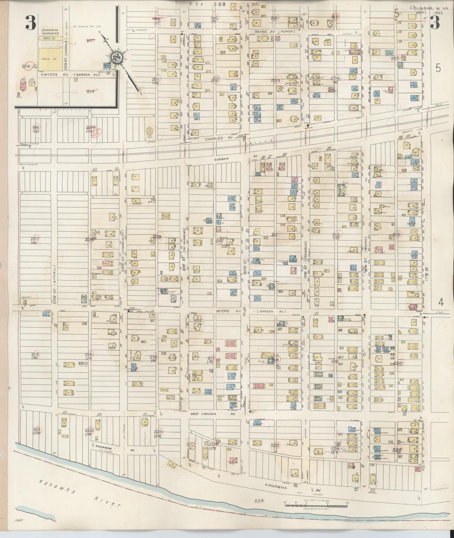 Sanborn Fire Insurance Map from Dunbar, Kanawha County, West Virginia (1950), Sheet #0003 - Complete Map Set gallery image, historic Sanborn map, vintage wall art, West Virginia West Virginia
