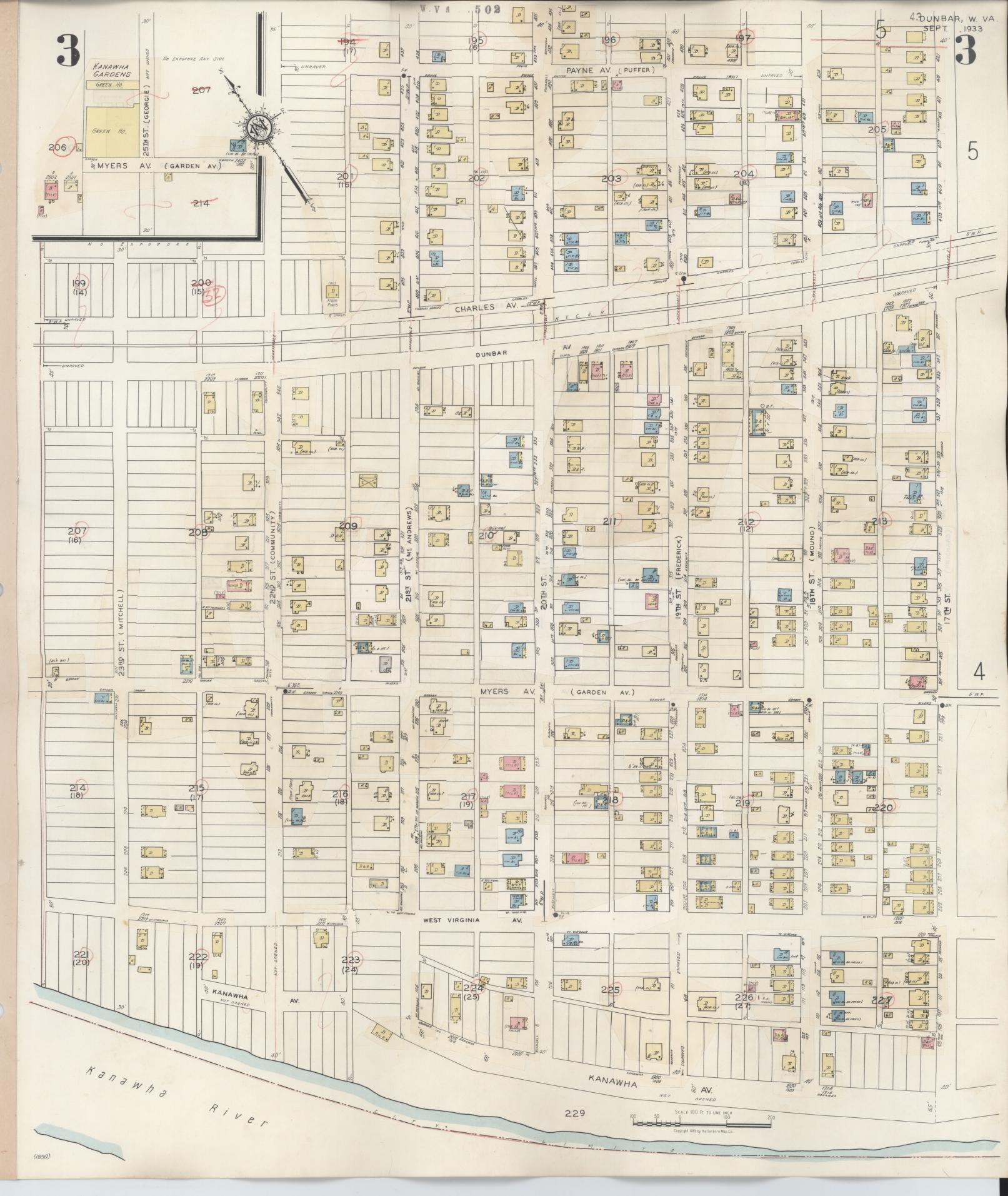 Sanborn Fire Insurance Map from Dunbar, Kanawha County, West Virginia (1950), Sheet #0003 - Complete Map Set gallery image, historic Sanborn map, vintage wall art, West Virginia West Virginia
