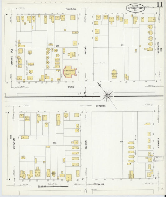 Sanborn Fire Insurance Map from Georgetown, Georgetown County, South Carolina (1908), Sheet #0011 - Historic Sanborn Fire Insurance Map Print, vintage old map wall art, antique decor, genealogy gift, South Carolina South Carolina map