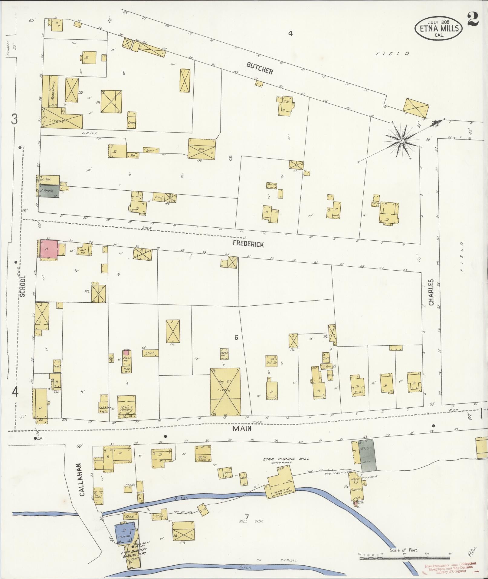Sanborn Fire Insurance Map from Etna, Siskiyou County, California (1908), Sheet #0002 - Complete Map Set gallery image, historic Sanborn map, vintage wall art, California California