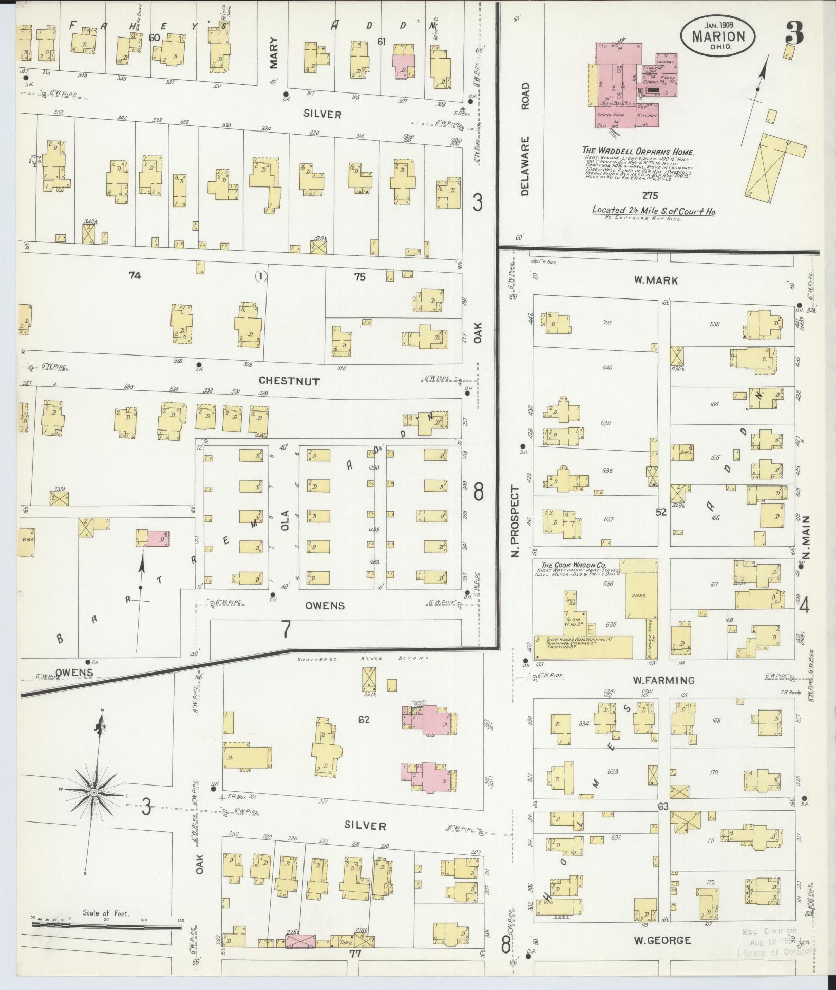 Sanborn Fire Insurance Map from Marion, Marion County, Ohio (1908), Sheet #0003 - Complete Map Set gallery image, historic Sanborn map, vintage wall art, Ohio Ohio