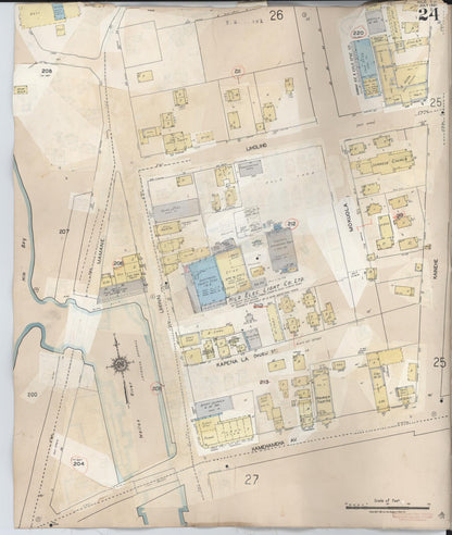 Sanborn Fire Insurance Map from Hilo, Hawaii County, Hawaii (1957), Sheet #0024 - Historic Sanborn Fire Insurance Map Print, vintage old map wall art