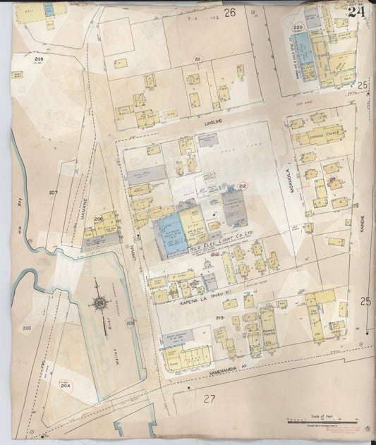 Sanborn Fire Insurance Map from Hilo, Hawaii County, Hawaii (1957), Sheet #0024 - Historic Sanborn Fire Insurance Map Print, vintage old map wall art
