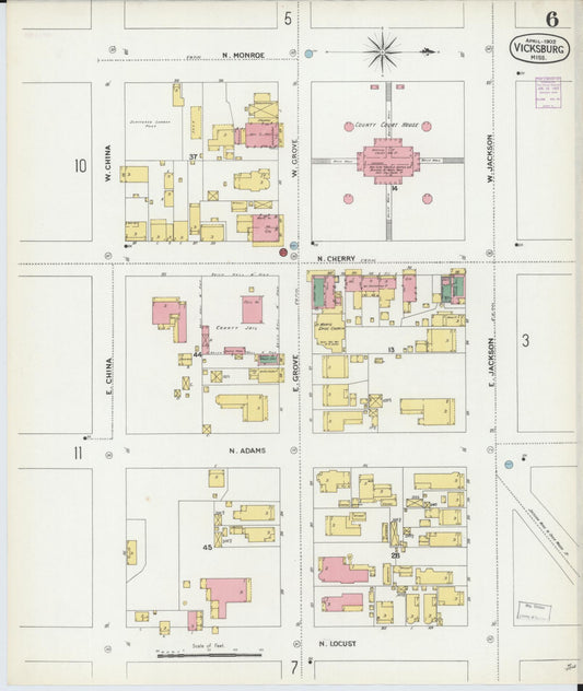 Sanborn Fire Insurance Map from Vicksburg, Warren County, Mississippi (1902), Sheet #0006 - Historic Sanborn Fire Insurance Map Print, vintage old map wall art, antique decor, genealogy gift, Mississippi Mississippi map