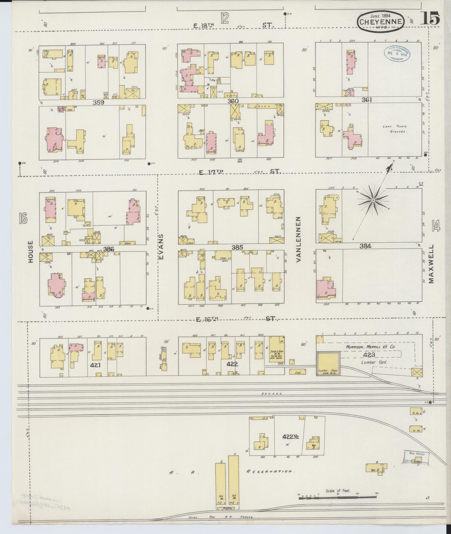 Sanborn Fire Insurance Map from Cheyenne, Laramie County, Wyoming (1894), Sheet #0015 - Complete Map Set gallery image, historic Sanborn map, vintage wall art, Wyoming Wyoming