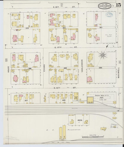 Sanborn Fire Insurance Map from Cheyenne, Laramie County, Wyoming (1894), Sheet #0015 - Complete Map Set gallery image, historic Sanborn map, vintage wall art, Wyoming Wyoming