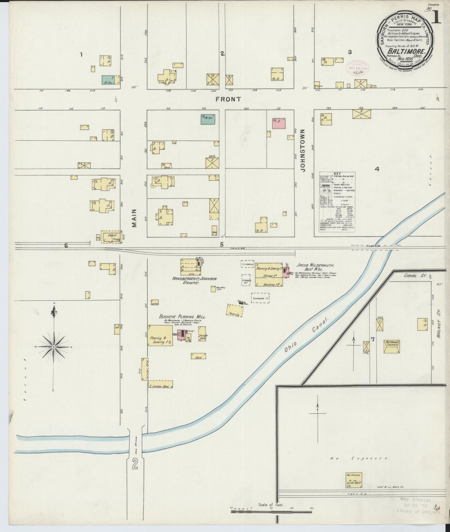 Sanborn Fire Insurance Map from Baltimore, Fairfield County, Ohio (1895), Sheet #0001 - Historic Sanborn Fire Insurance Map Print, vintage old map wall art, antique decor, genealogy gift, Ohio Ohio map