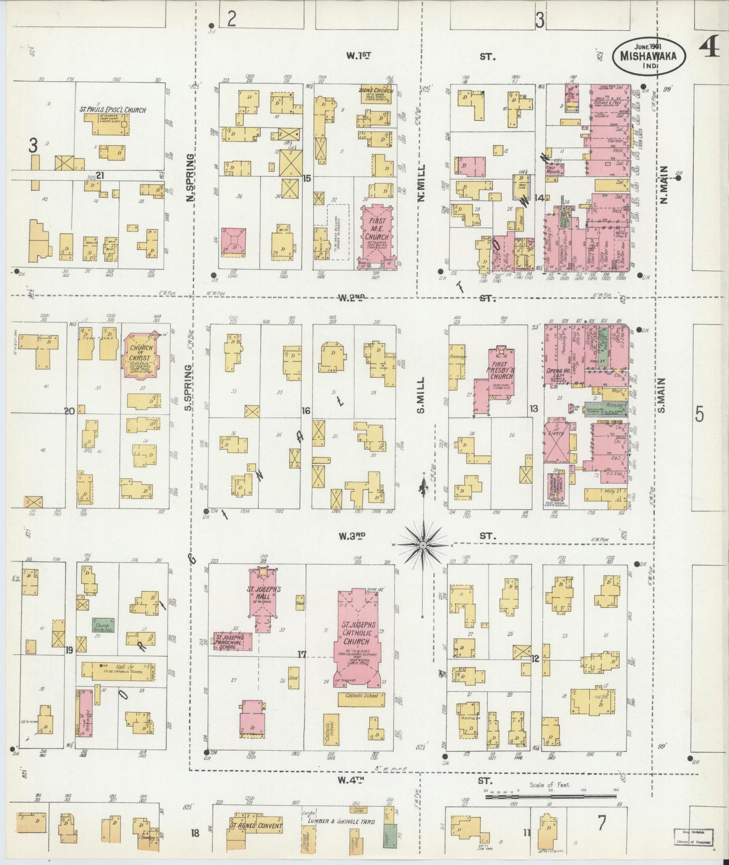 Sanborn Fire Insurance Map from Mishawaka, Saint Joseph County, Indiana (1901), Sheet #0004 - Complete Map Set gallery image, historic Sanborn map, vintage wall art, Indiana Indiana