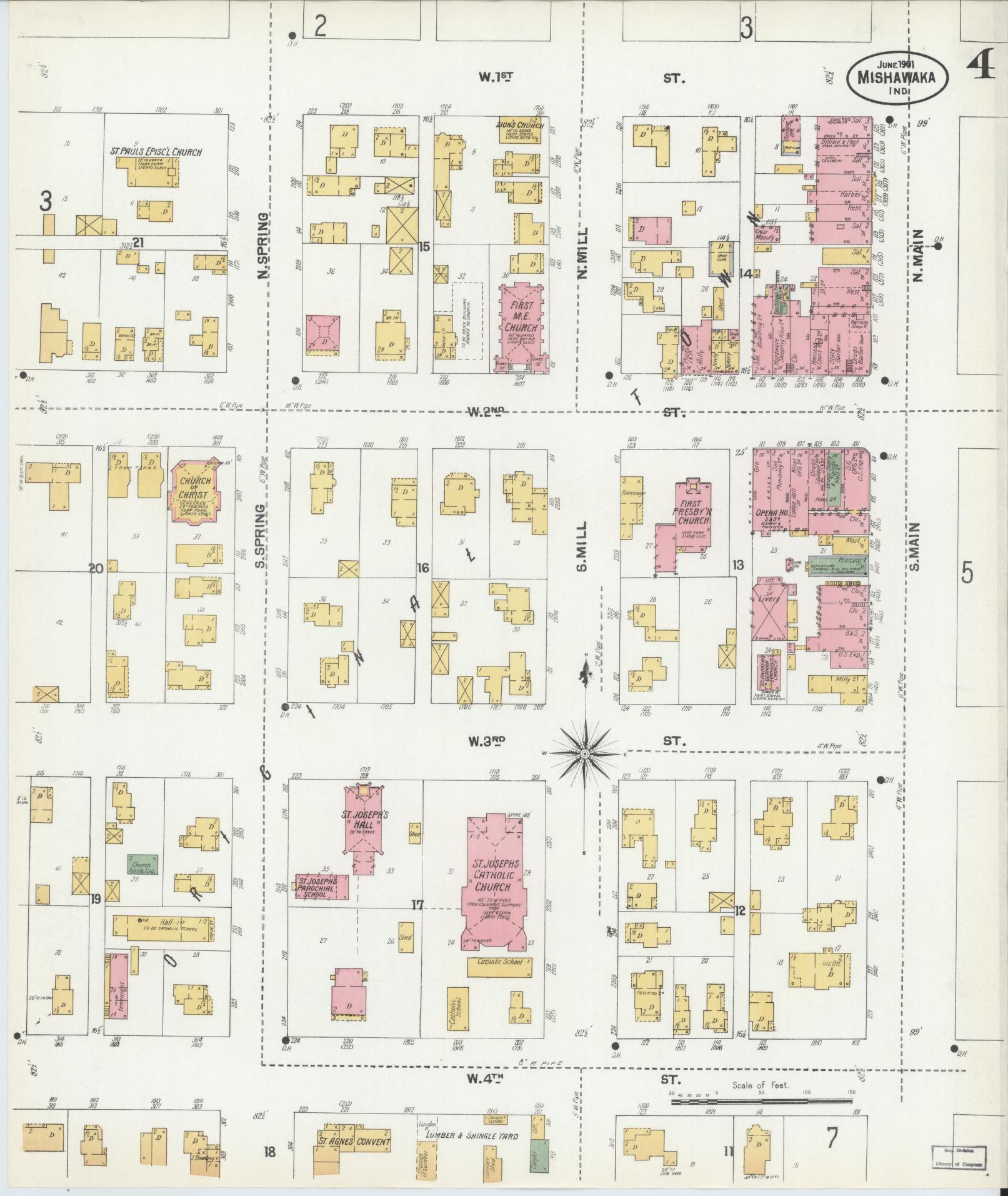 Sanborn Fire Insurance Map from Mishawaka, Saint Joseph County, Indiana (1901), Sheet #0004 - Complete Map Set gallery image, historic Sanborn map, vintage wall art, Indiana Indiana