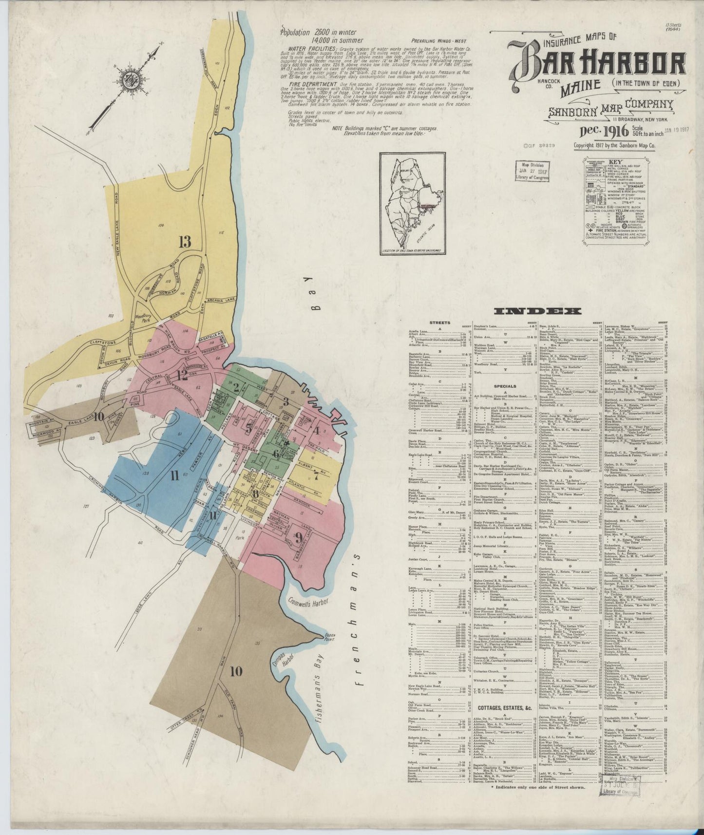 Sanborn Fire Insurance Map from Bar Harbor, Hancock County, Maine. (1916) – Historic Sanborn Fire Insurance Map Print