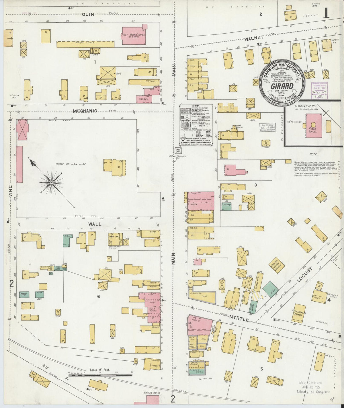 Sanborn Fire Insurance Map from Girard, Erie County, Pennsylvania (1904), Sheet #0001 - Complete Map Set gallery image, historic Sanborn map, vintage wall art, Pennsylvania Pennsylvania