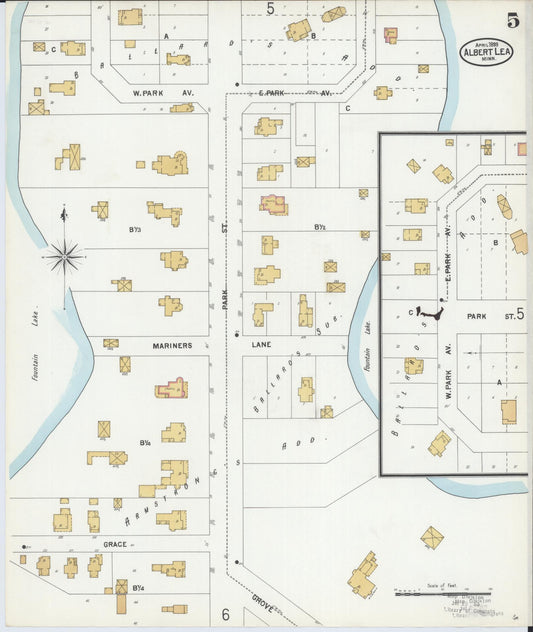 Sanborn Fire Insurance Map from Albert Lea, Freeborn County, Minnesota (1899), Sheet #0005 - Historic Sanborn Fire Insurance Map Print, vintage old map wall art, antique decor, genealogy gift, Minnesota Minnesota map