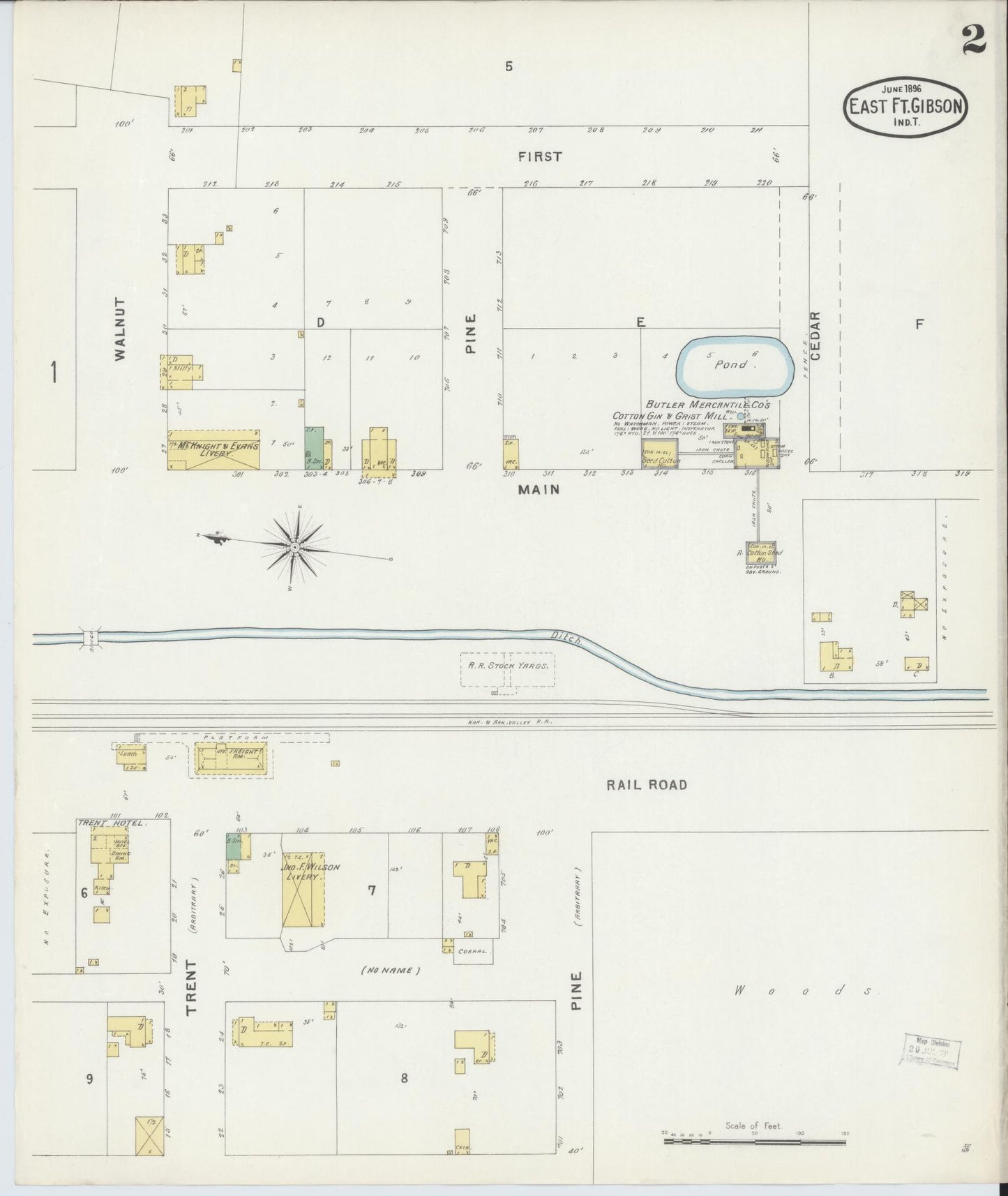 Sanborn Fire Insurance Map from East Fort Gibson, Muskogee County, Oklahoma (1896), Sheet #0002 - Complete Map Set gallery image, historic Sanborn map, vintage wall art, Oklahoma Oklahoma