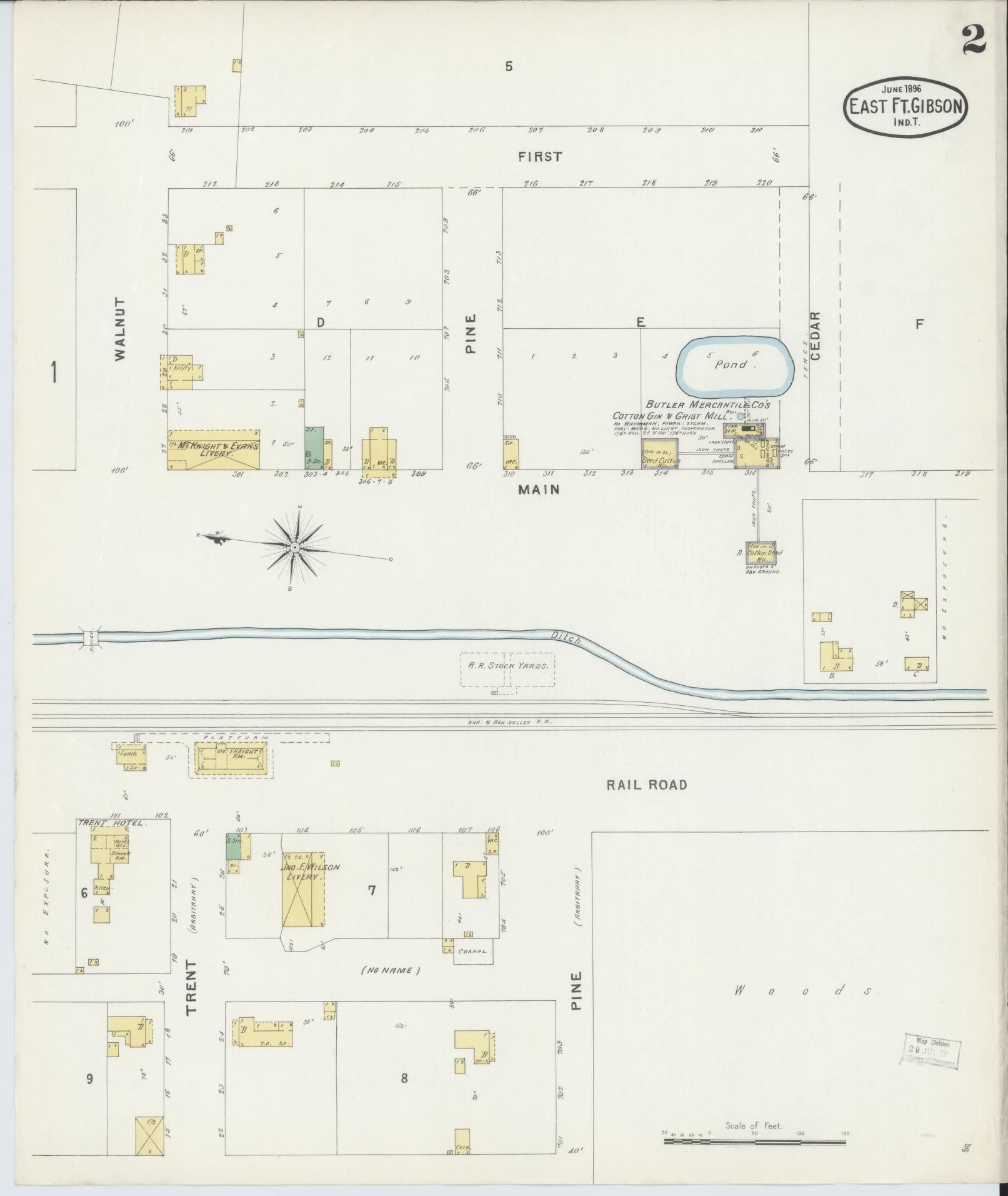 Sanborn Fire Insurance Map from East Fort Gibson, Muskogee County, Oklahoma (1896), Sheet #0002 - Complete Map Set gallery image, historic Sanborn map, vintage wall art, Oklahoma Oklahoma
