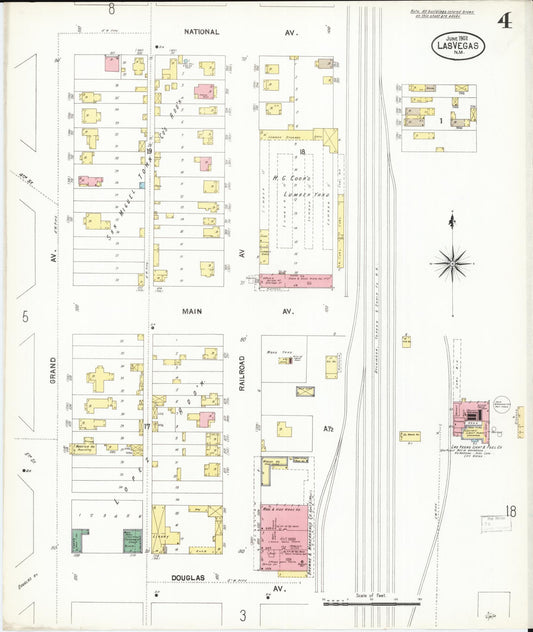 Sanborn Fire Insurance Map from Las Vegas, San Miguel County, New Mexico (1902), Sheet #0004 - Historic Sanborn Fire Insurance Map Print, vintage old map wall art, antique decor, genealogy gift, New Mexico New Mexico map