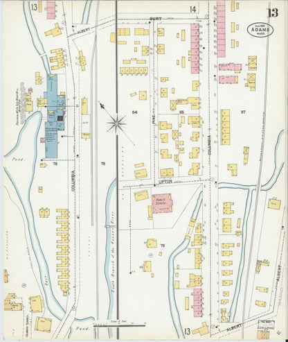 Sanborn Fire Insurance Map from Adams, Berkshire County, Massachusetts (1901), Sheet #0013 - Historic Sanborn Fire Insurance Map Print, vintage old map wall art, antique decor, genealogy gift, Massachusetts Massachusetts map