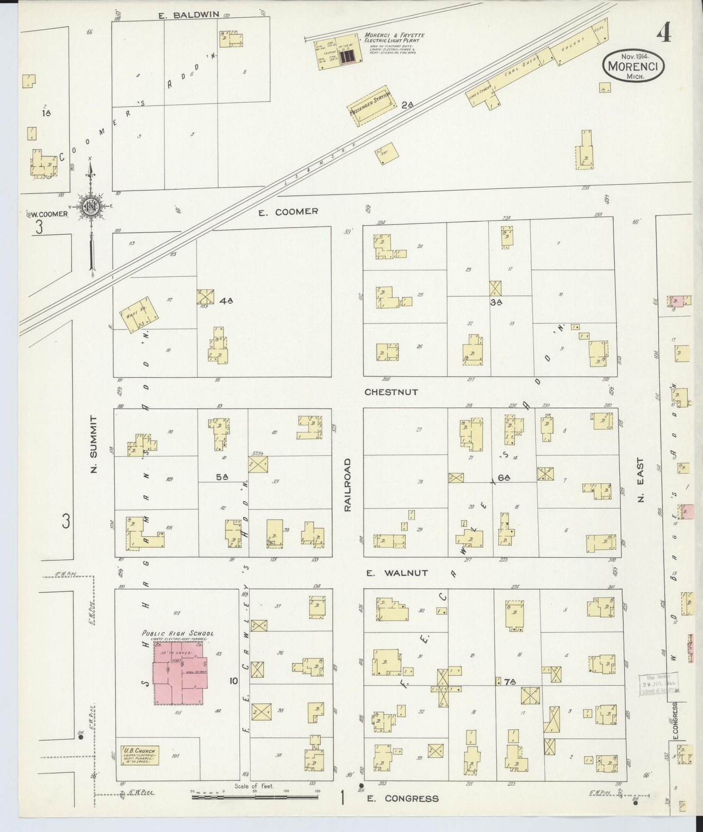 Sanborn Fire Insurance Map from Morenci, Lenawee County, Michigan (1914), Sheet #0004 - Complete Map Set gallery image, historic Sanborn map, vintage wall art, Michigan Michigan