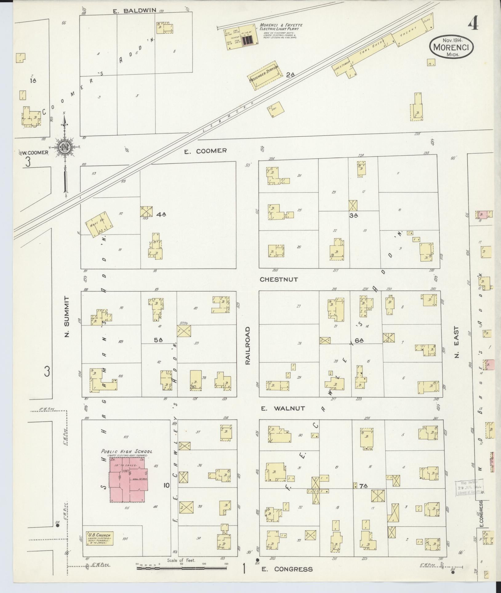 Sanborn Fire Insurance Map from Morenci, Lenawee County, Michigan (1914), Sheet #0004 - Complete Map Set gallery image, historic Sanborn map, vintage wall art, Michigan Michigan