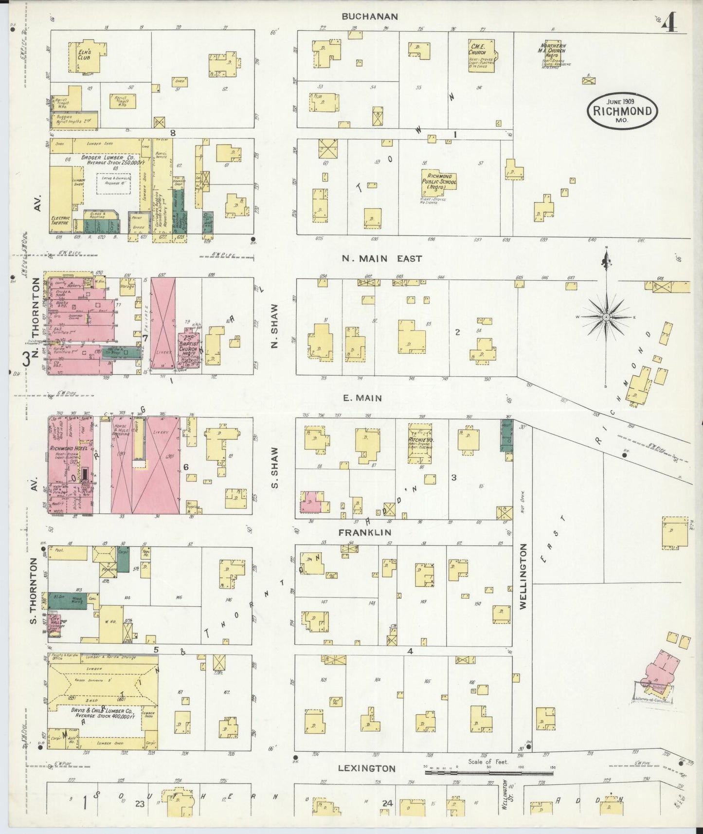 Sanborn Fire Insurance Map from Richmond, Ray County, Missouri (1909), Sheet #0004 - Historic Sanborn Fire Insurance Map Print, vintage old map wall art, antique decor, genealogy gift, Missouri Missouri map