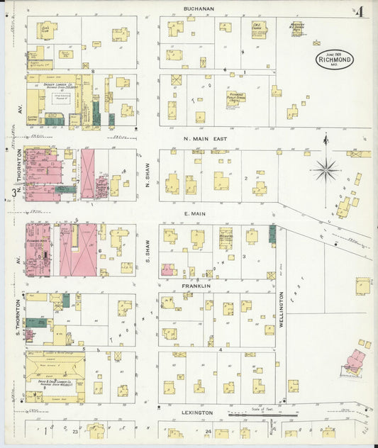 Sanborn Fire Insurance Map from Richmond, Ray County, Missouri (1909), Sheet #0004 - Historic Sanborn Fire Insurance Map Print, vintage old map wall art, antique decor, genealogy gift, Missouri Missouri map
