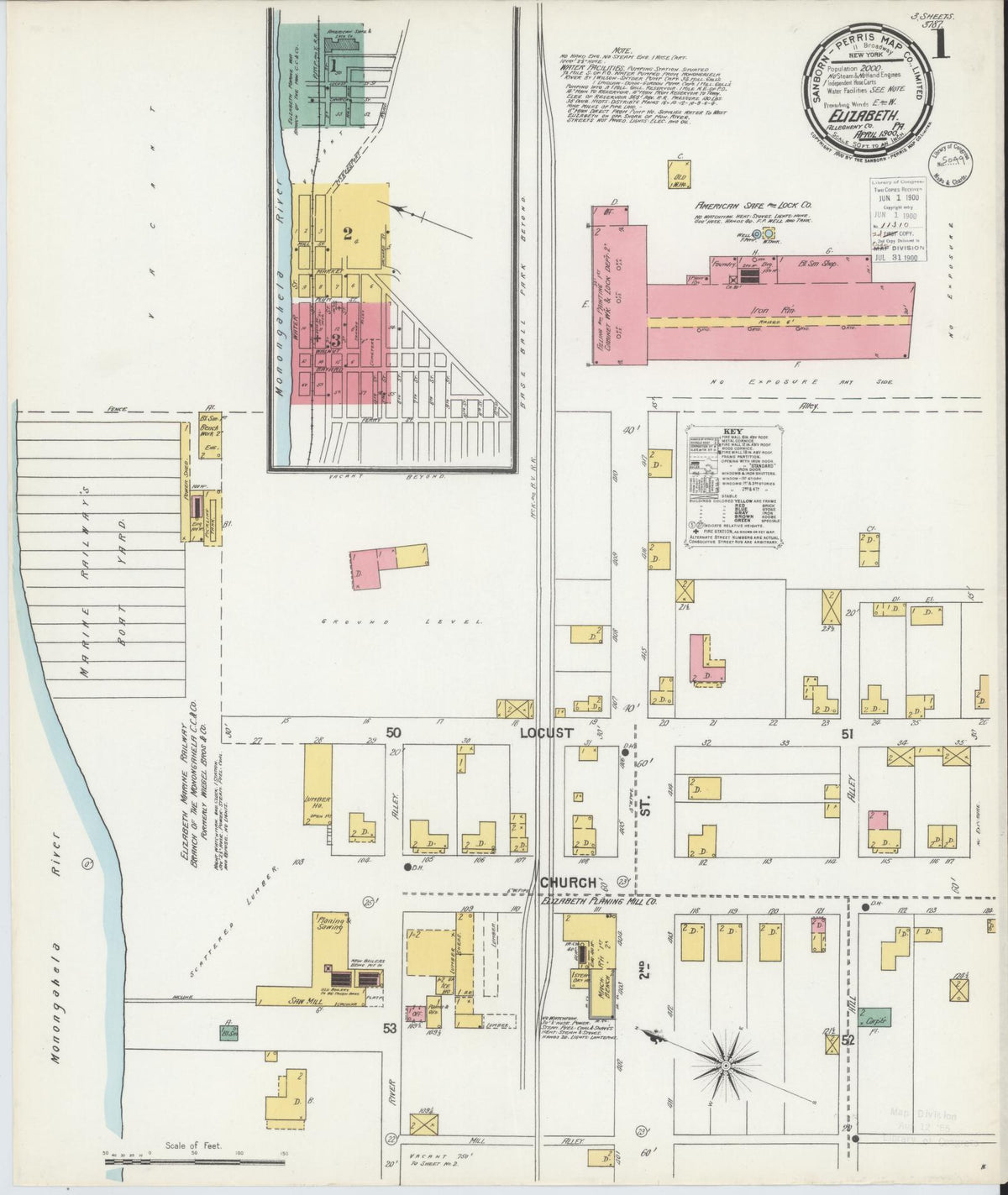 Sanborn Fire Insurance Map from Elizabeth, Allegheny County, Pennsylvania (1900), Sheet #0001 - Complete Map Set gallery image, historic Sanborn map, vintage wall art, Pennsylvania Pennsylvania