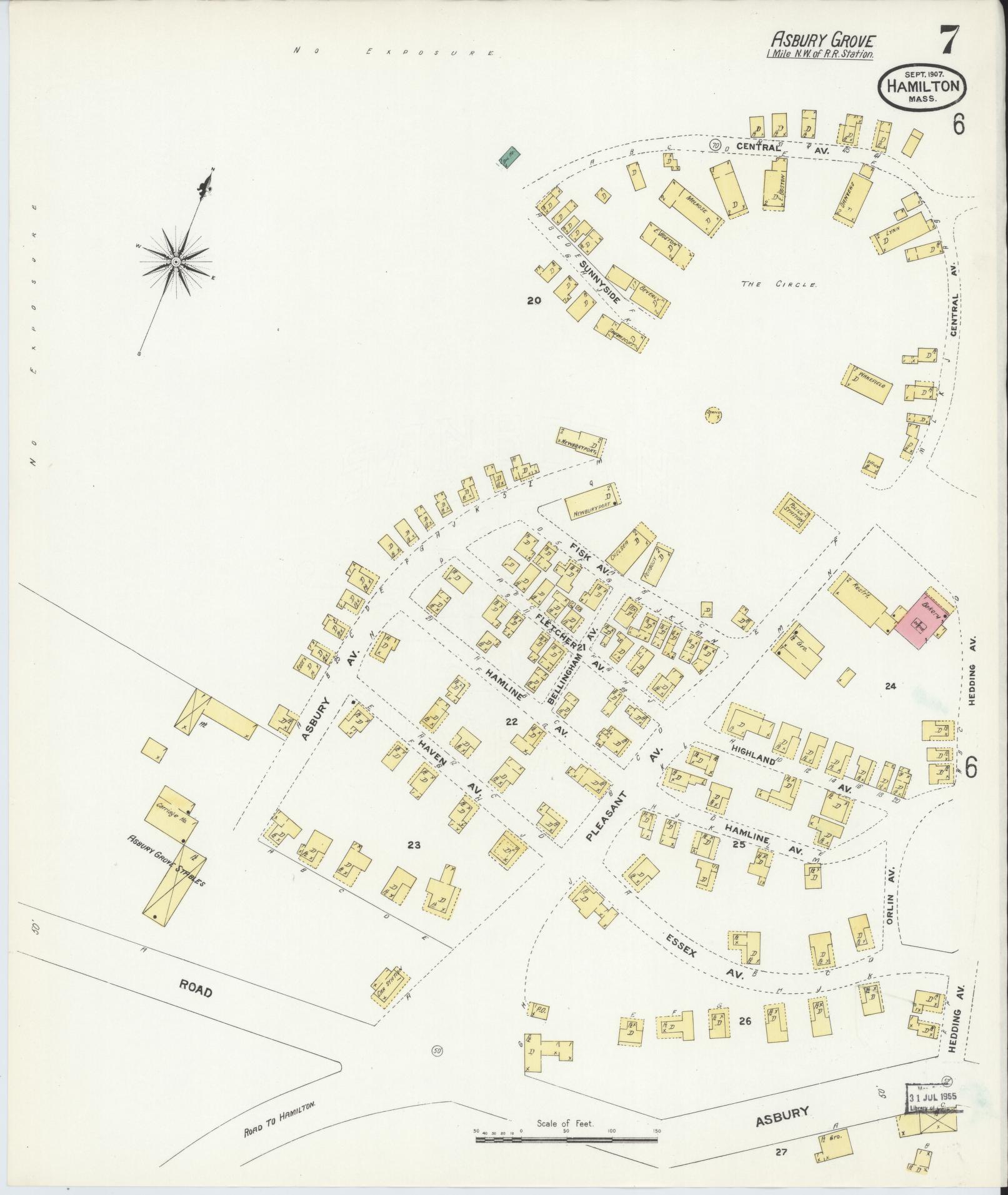 Sanborn Fire Insurance Map from Hamilton, Essex County, Massachusetts (1907), Sheet #0007 - Historic Sanborn Fire Insurance Map Print, vintage old map wall art, antique decor, genealogy gift, Massachusetts Massachusetts map