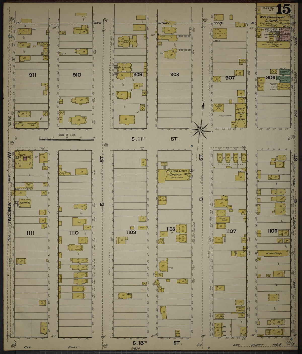 Sanborn Fire Insurance Map from Tacoma, Pierce County, Washington (1888), Sheet #0015 - Historic Sanborn Fire Insurance Map Print, vintage old map wall art, antique decor, genealogy gift, Washington Washington map