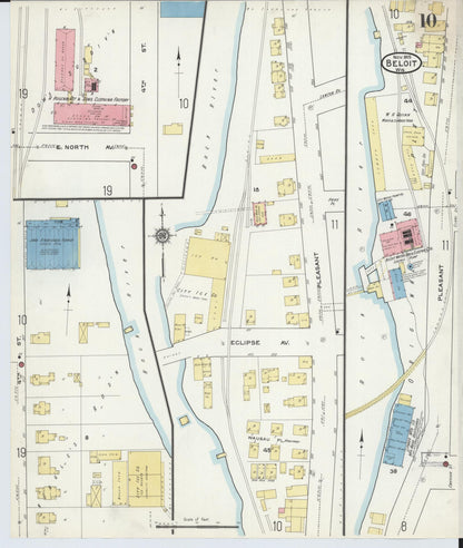 Sanborn Fire Insurance Map from Beloit, Rock County, Wisconsin (1915), Sheet #0010 - Historic Sanborn Fire Insurance Map Print, vintage old map wall art, antique decor, genealogy gift, Wisconsin Wisconsin map