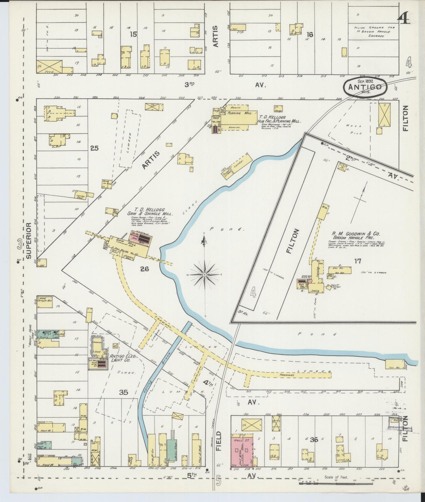 Sanborn Fire Insurance Map from Antigo, Langlade County, Wisconsin (1892), Sheet #0004 - Historic Sanborn Fire Insurance Map Print, vintage old map wall art, antique decor, genealogy gift, Wisconsin Wisconsin map