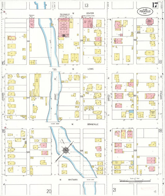 Sanborn Fire Insurance Map from Pocatello, Bannock County, Idaho (1921), Sheet #0017 - Historic Sanborn Fire Insurance Map Print, vintage old map wall art, antique decor, genealogy gift, Idaho Idaho map