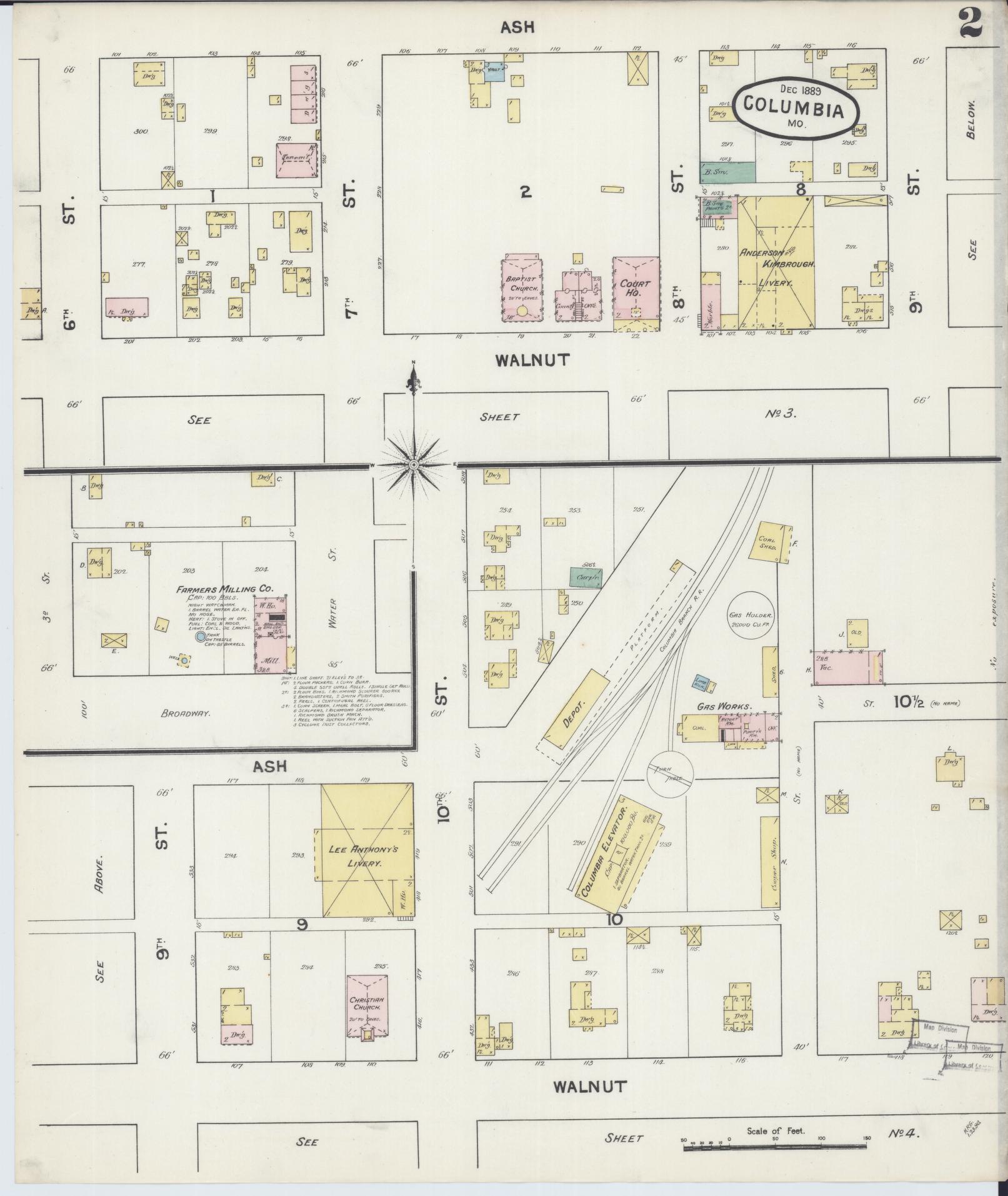 Sanborn Fire Insurance Map from Columbia, Boone County, Missouri (1890), Sheet #0002 - Historic Sanborn Fire Insurance Map Print, vintage old map wall art, antique decor, genealogy gift, Missouri Missouri map