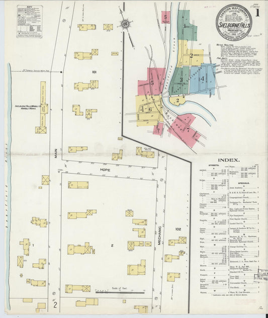 Sanborn Fire Insurance Map from Shelburne Falls, Franklin County, Massachusetts (1910), Sheet #0001 - Historic Sanborn Fire Insurance Map Print, vintage old map wall art, antique decor, genealogy gift, Massachusetts Massachusetts map