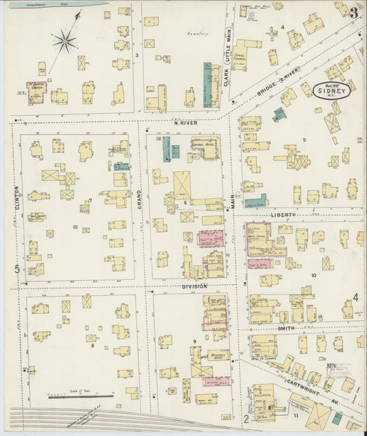 Sanborn Fire Insurance Map from Sidney, Delaware County, New York (1897), Sheet #0003 - Historic Sanborn Fire Insurance Map Print, vintage old map wall art, antique decor, genealogy gift, New York New York map