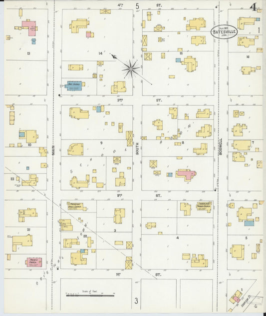 Sanborn Fire Insurance Map from Batesville, Independence County, Arkansas (1901), Sheet #0004 - Historic Sanborn Fire Insurance Map Print, vintage old map wall art, antique decor, genealogy gift, Arkansas Arkansas map