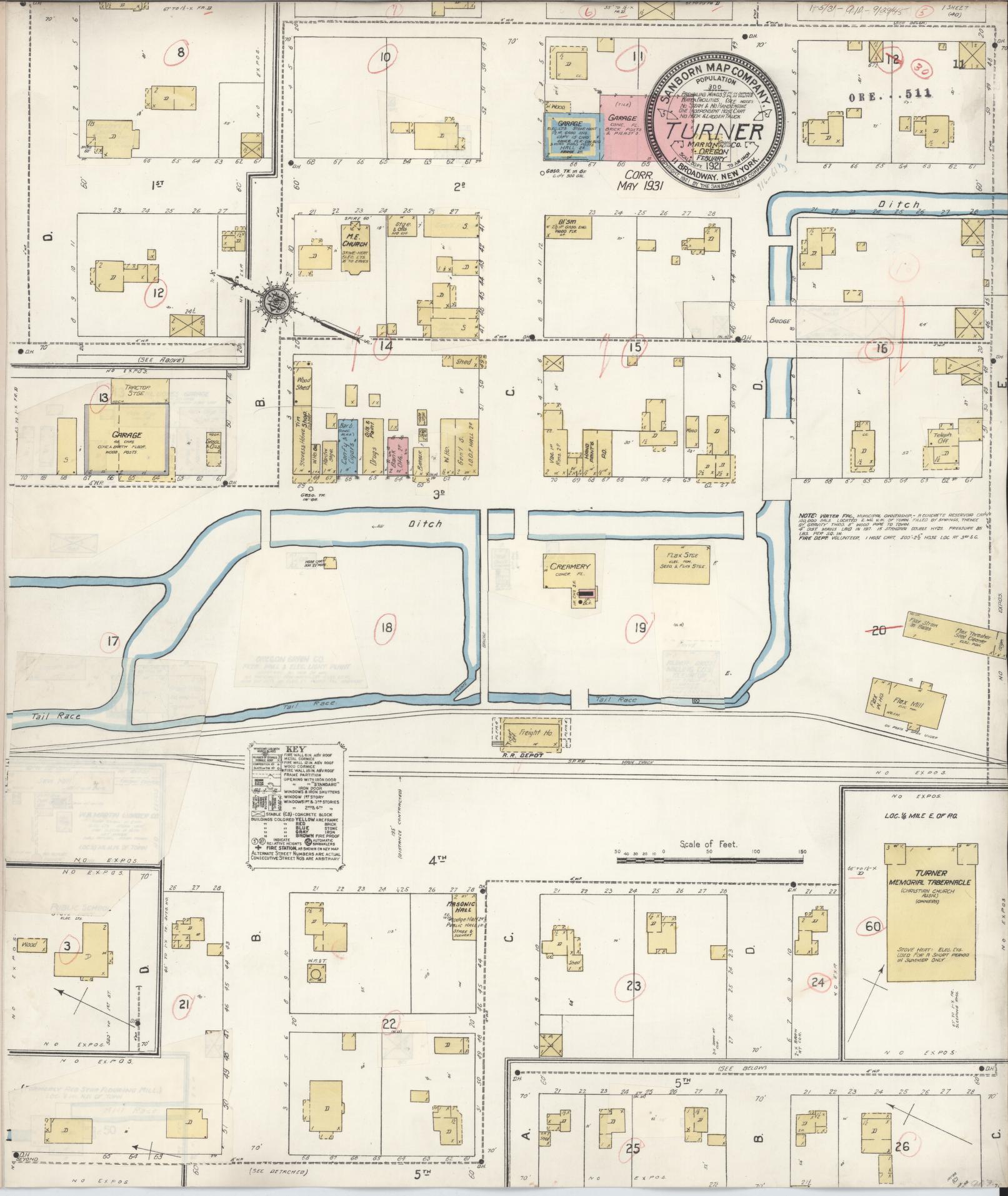 Sanborn Fire Insurance Map from Turner, Marion County, Oregon (1931), Sheet #0001 - Historic Sanborn Fire Insurance Map Print, vintage old map wall art, antique decor, genealogy gift, Oregon Oregon map