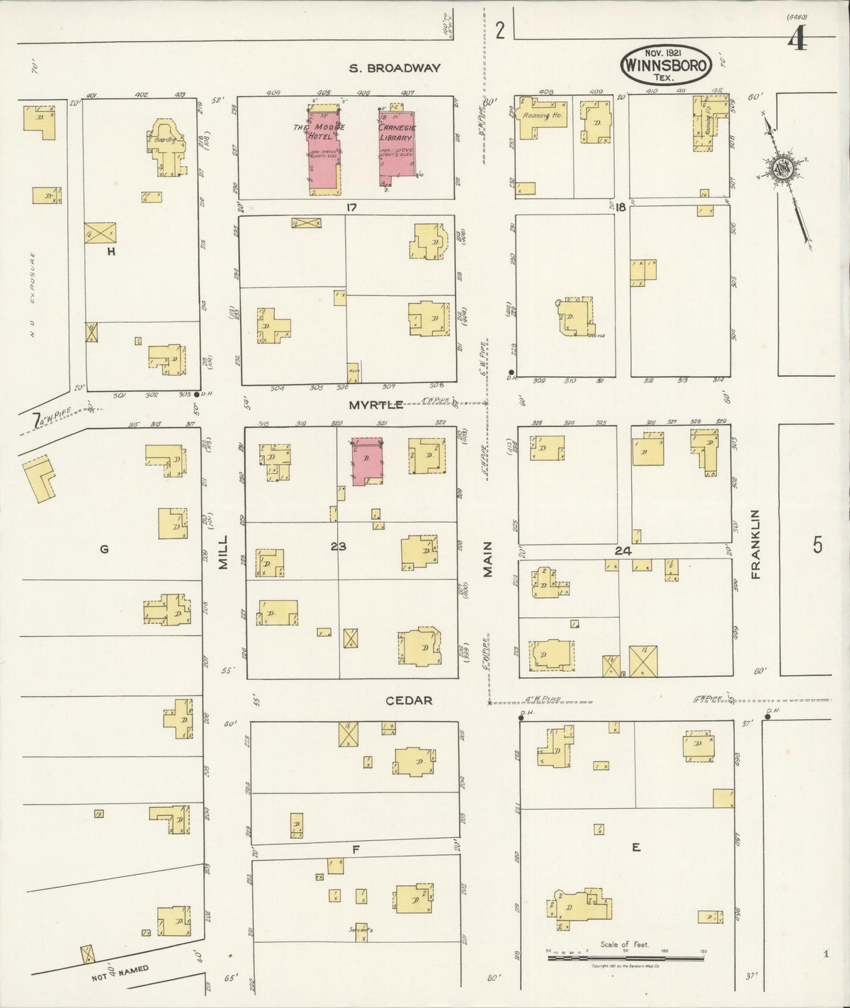 Sanborn Fire Insurance Map from Winnsboro, Wood County, Texas (1921), Sheet #0004 - Complete Map Set gallery image, historic Sanborn map, vintage wall art, Texas Texas