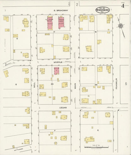 Sanborn Fire Insurance Map from Winnsboro, Wood County, Texas (1921), Sheet #0004 - Complete Map Set gallery image, historic Sanborn map, vintage wall art, Texas Texas