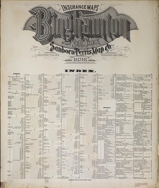 Sanborn Fire Insurance Map from Binghamton, Broome County, New York (1898), Sheet #0001 - Historic Sanborn Fire Insurance Map Print, vintage old map wall art, antique decor, genealogy gift, New York New York map