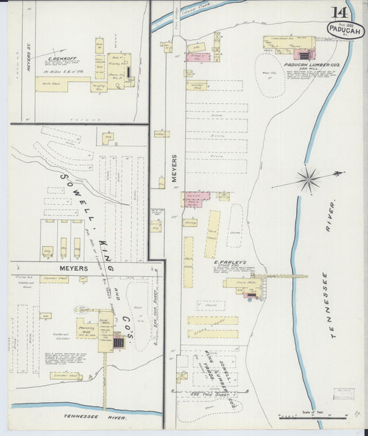Sanborn Fire Insurance Map from Paducah, Mccraken County, Kentucky (1889), Sheet #0014 - Historic Sanborn Fire Insurance Map Print, vintage old map wall art, antique decor, genealogy gift, Kentucky Kentucky map
