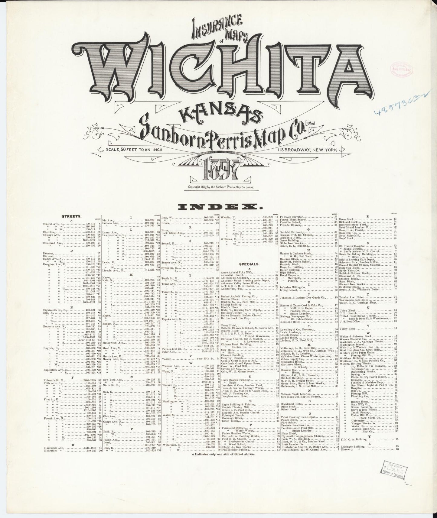 Sanborn Fire Insurance Map from Wichita, Sedgwick County, Kansas. (1897) – Historic Sanborn Fire Insurance Map Print