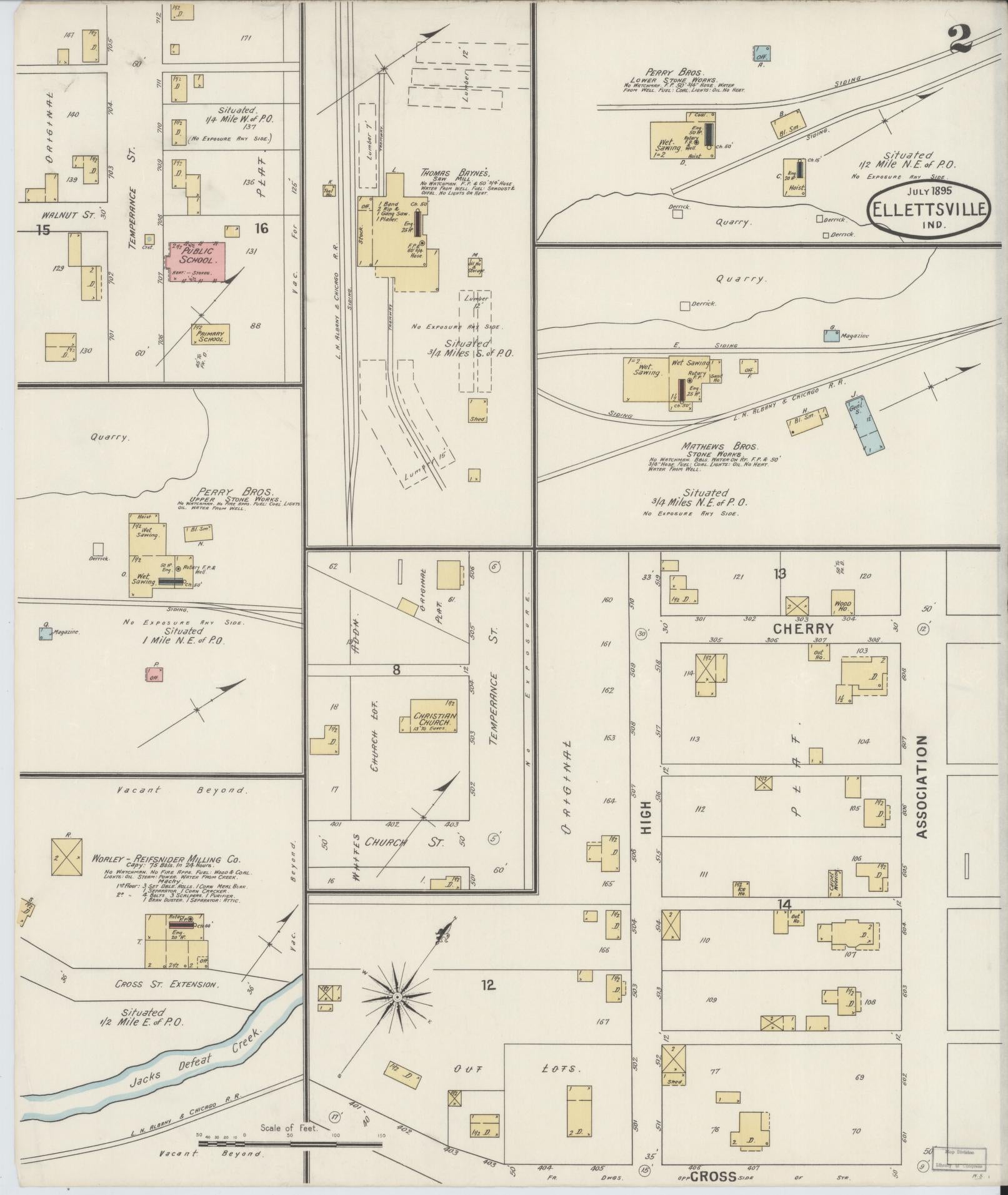Sanborn Fire Insurance Map from Ellettsville, Monroe County, Indiana (1895), Sheet #0002 - Complete Map Set gallery image, historic Sanborn map, vintage wall art, Indiana Indiana