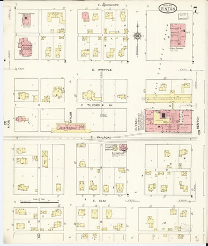Sanborn Fire Insurance Map from Vinton, Benton County, Iowa (1913), Sheet #0007 - Historic Sanborn Fire Insurance Map Print, vintage old map wall art