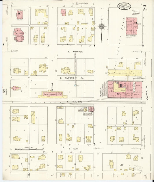 Sanborn Fire Insurance Map from Vinton, Benton County, Iowa (1913), Sheet #0007 - Historic Sanborn Fire Insurance Map Print, vintage old map wall art