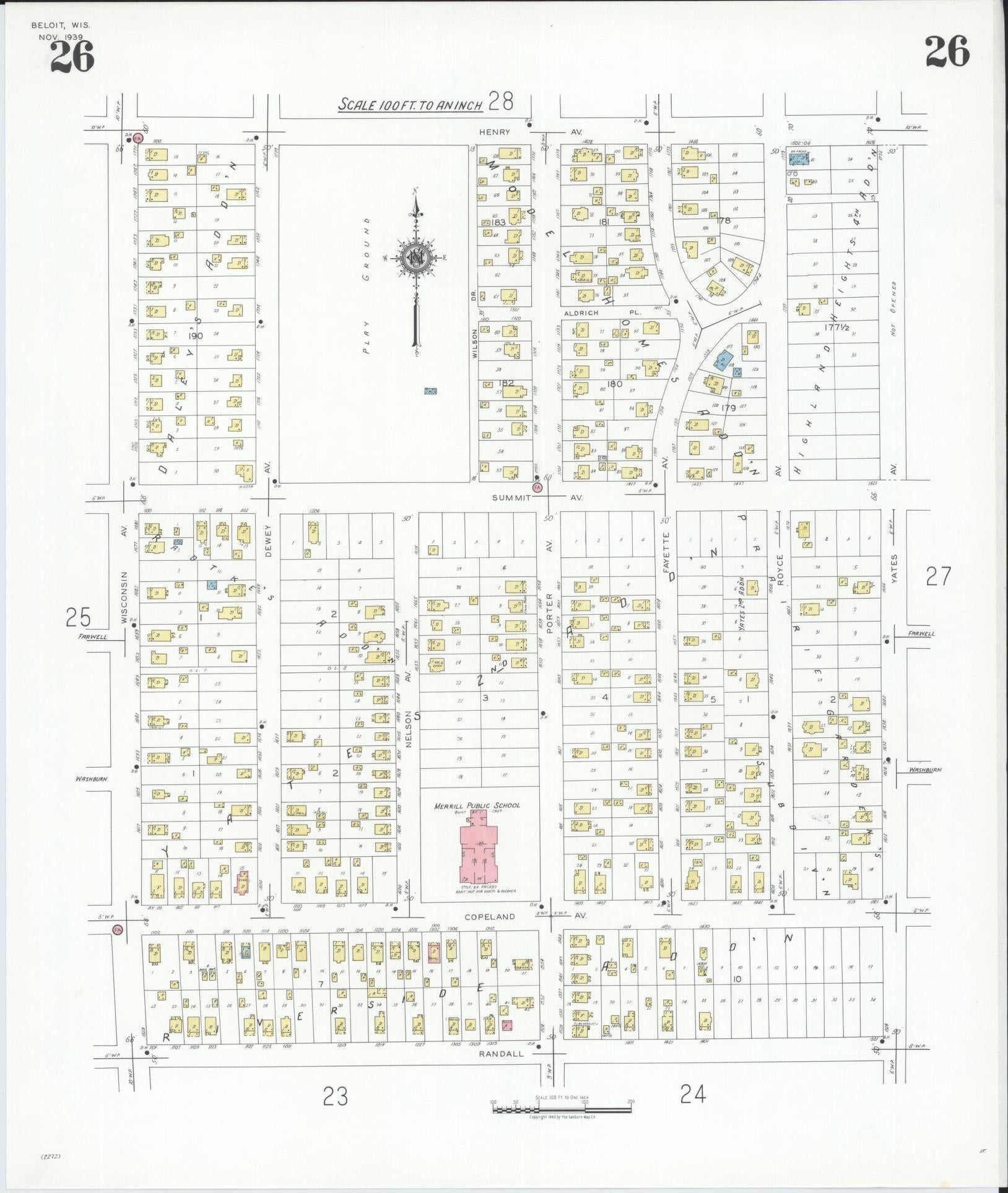 Sanborn Fire Insurance Map from Beloit, Rock County, Wisconsin (1939), Sheet #0026 - Complete Map Set gallery image, historic Sanborn map, vintage wall art, Wisconsin Wisconsin