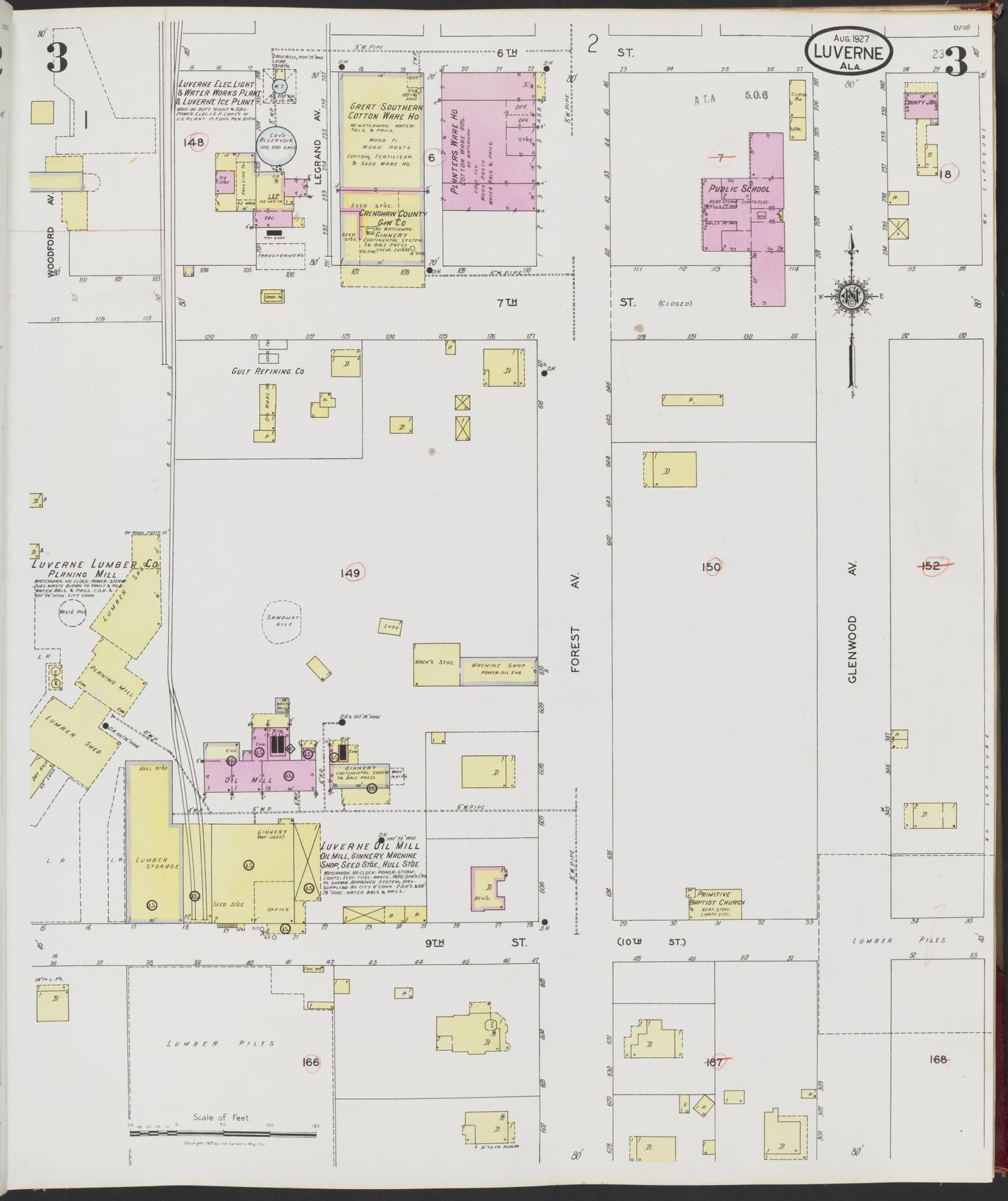 Sanborn Fire Insurance Map from Luverne, Crenshaw County, Alabama (1927), Sheet #0003 - Complete Map Set gallery image, historic Sanborn map, vintage wall art, Alabama Alabama