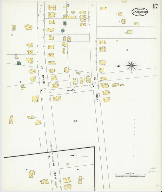 Sanborn Fire Insurance Map from Lakewood, Ocean County, New Jersey (1909), Sheet #0017 - Historic Sanborn Fire Insurance Map Print, vintage old map wall art, antique decor, genealogy gift, New Jersey New Jersey map