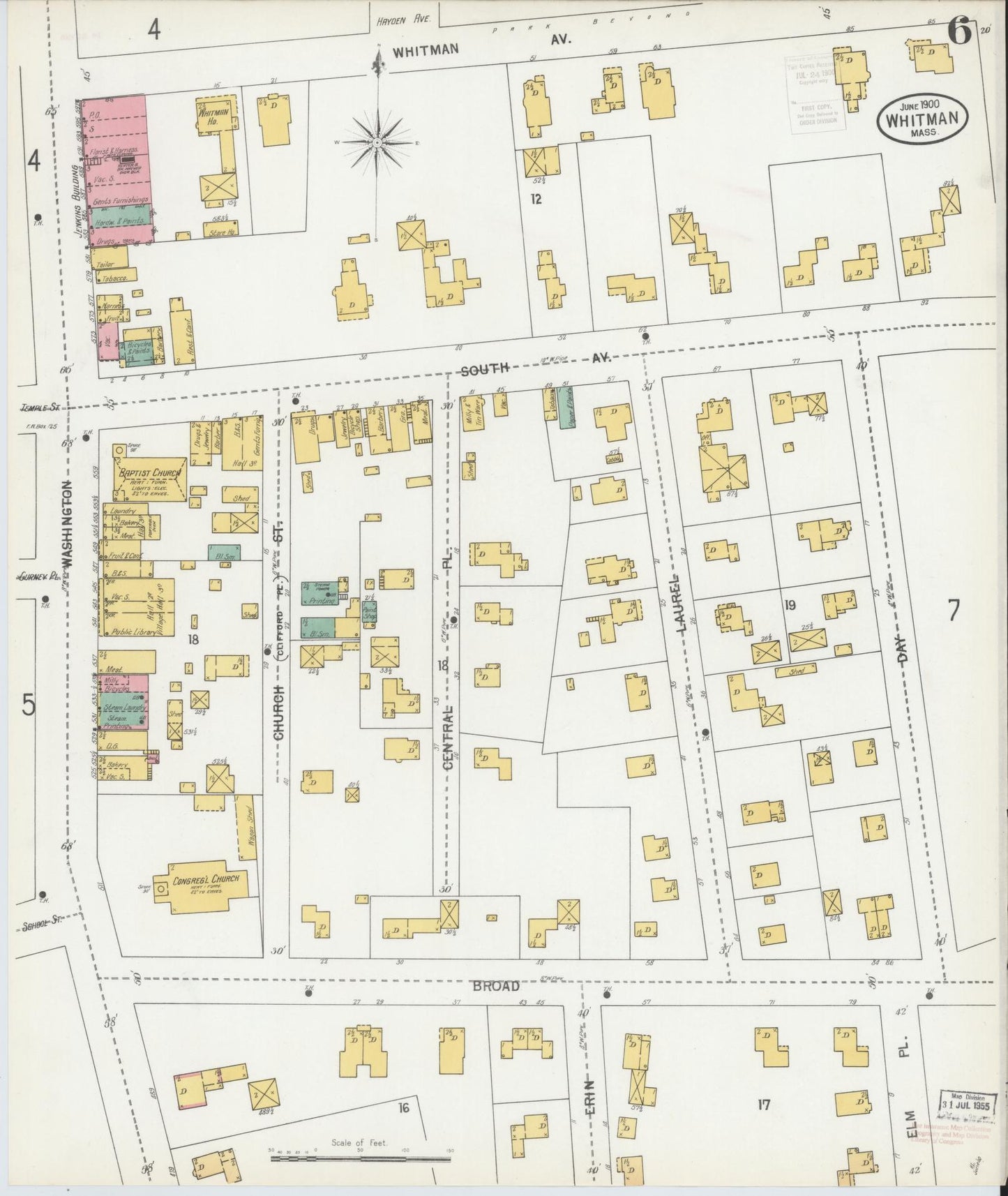 Sanborn Fire Insurance Map from Whitman, Plymouth County, Massachusetts (1900), Sheet #0006 - Complete Map Set gallery image, historic Sanborn map, vintage wall art, Massachusetts Massachusetts